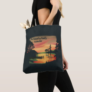 Watercolor Vintage sunset pontoon escape green red Tote Bag
