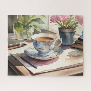 Watercolor vintage teacup jigsaw puzzle