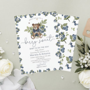 Watercolor Vintage Teddy Berry Sweet Baby Shower Invitation