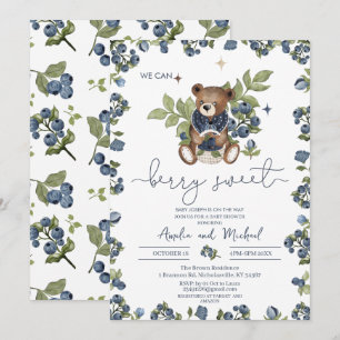 Watercolor Vintage Teddy Berry Sweet baby shower Invitation