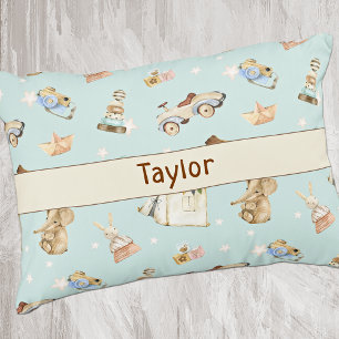 Watercolor Vintage Toys Pattern Teal Accent Pillow