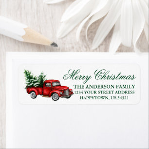 Watercolor Vintage Truck Green Christmas Address