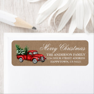 Watercolor Vintage Truck Kraft Christmas Address