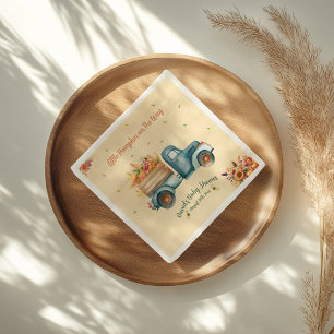 Watercolor Vintage Truck Little Pumpkin BabyShower Napkin