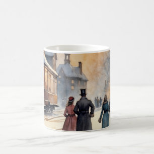 Watercolor Vintage Victorian Snowy Street Coffee Mug