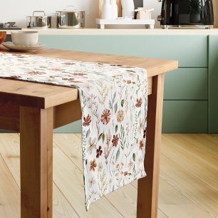 Watercolor Vintage Wildflower Floral Botanical Short Table Runner