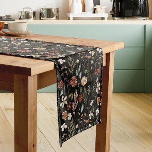 Watercolor Vintage Wildflower Floral Botanical Short Table Runner