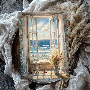 Watercolor vintage window seascape sea beach tissue paper