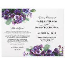 Watercolor viola flower wedding program