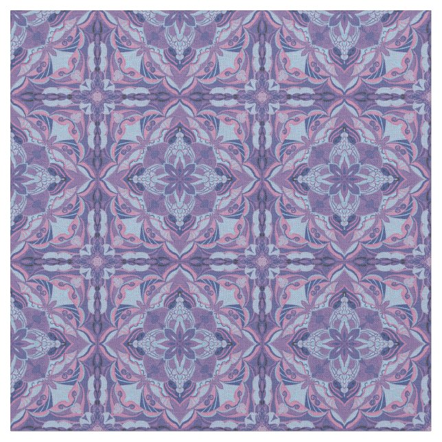 Watercolor Violet Azulejo Spanish Tile Fabric (Close Up)