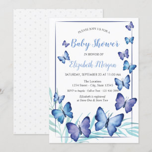 Watercolor Violet Butterflies Dots Baby Shower  Invitation