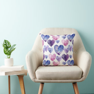 watercolor violet color palette hearts pattern cushion