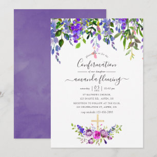 Watercolor Violet Floral Confirmation Invitation