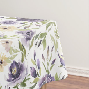 Watercolor Violet Floral Pattern Tablecloth
