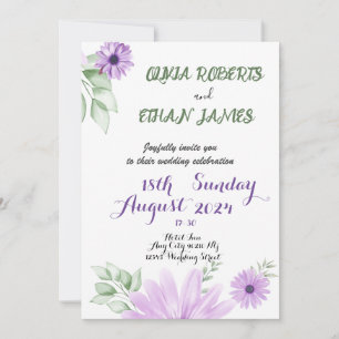Watercolor violet floral Wedding Invitation
