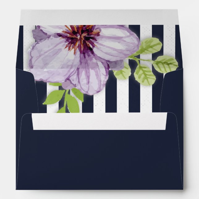 Watercolor violet flower, stripes A7 Greeting Card Envelopes (Back (Bottom))