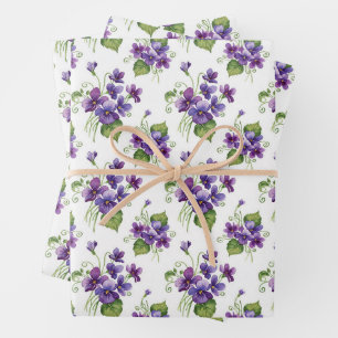 Watercolor Violet Flowers Bouquet Wrapping Paper Sheet