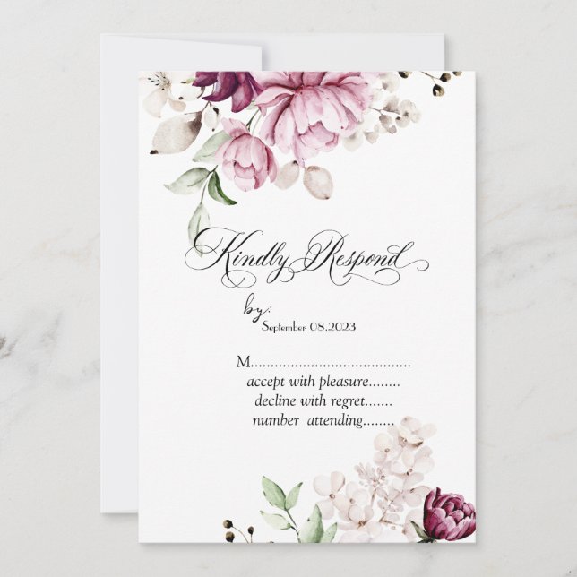 Watercolor Violet Flowers RSVP  Invitation (Front)