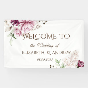 Watercolor Violet Flowers Wedding Banner