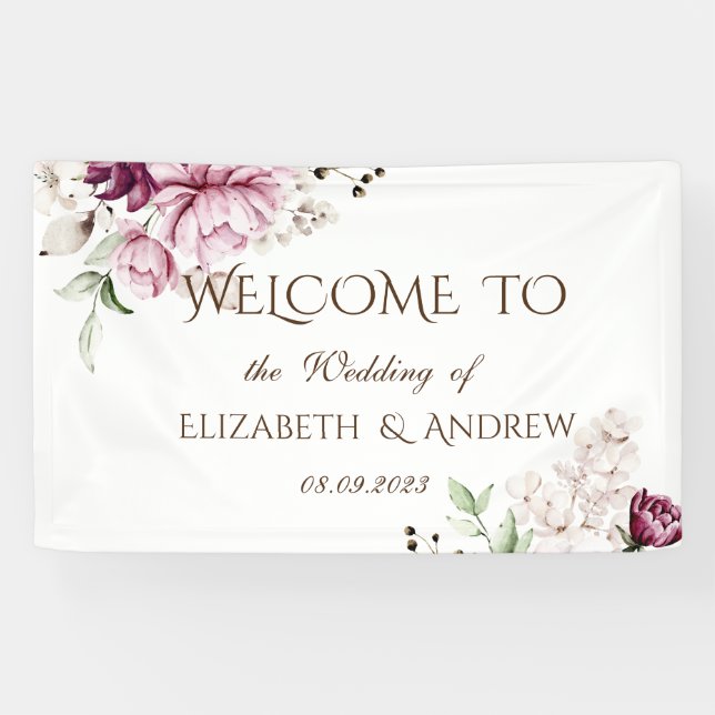 Watercolor Violet Flowers Wedding Banner (Horizontal)