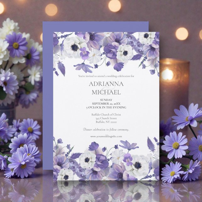 Watercolor Violet Flowers Wedding Invitation (Creator Uploaded)