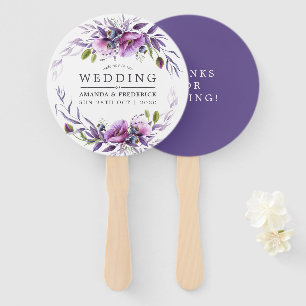 Watercolor Violet Poppy Floral Wedding Favour Hand Fan