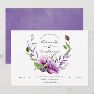 Watercolor Violet Poppy Floral Wedding Invitation