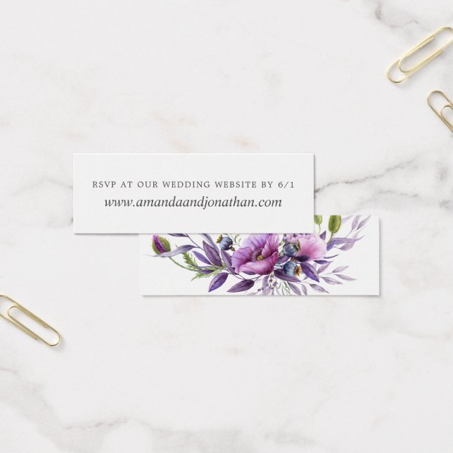 Watercolor Violet Poppy Floral Wedding RSVP (Office)