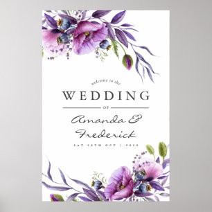 Watercolor Violet Poppy Floral Wedding Welcome Poster
