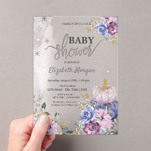 Watercolor Violet Pumpkins Flowers Baby Shower Acrylic Invitations