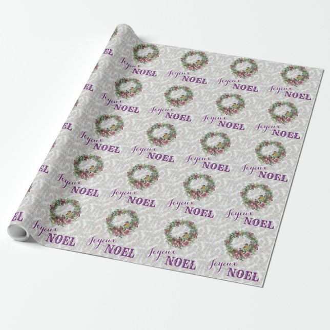 Watercolor Violet Purple Floral Wreath Wrapping Paper (Unrolled)