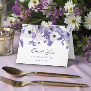 Watercolor Violet Purple Flowers Wedding Thank You Card