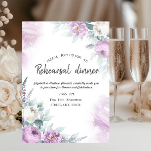 Watercolor Violet Roses Dots Rehearsal Dinner   Invitation