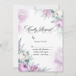 Watercolor Violet Roses Polka Dots RSVP Invitation