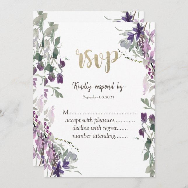 Watercolor Violet Wildflower RSVP   Invitation (Front/Back)