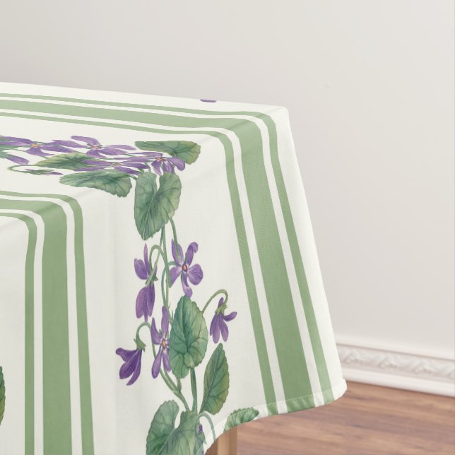 Watercolor violets and stripes tablecloth (In Situ)