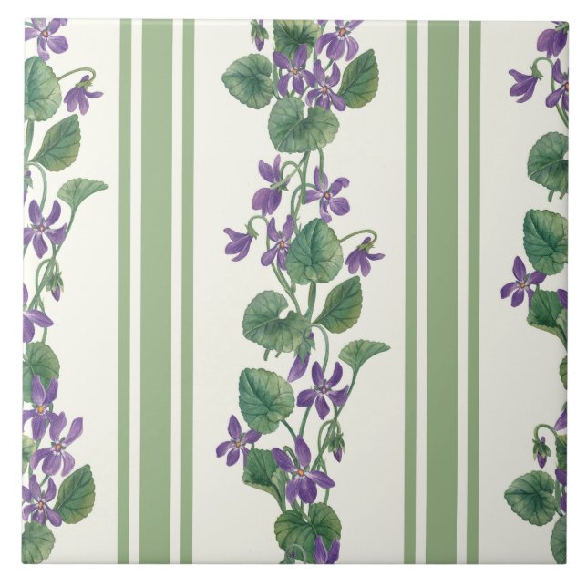 Watercolor violets and stripes tile (Front)