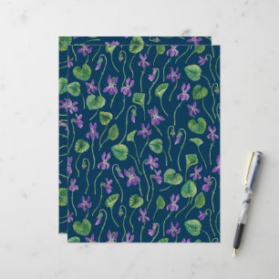 Watercolor violets on blue