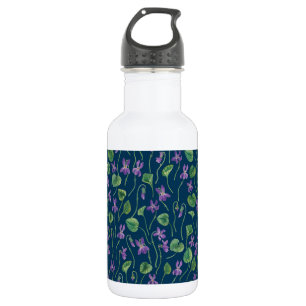 Watercolor violets on blue 532 ml water bottle