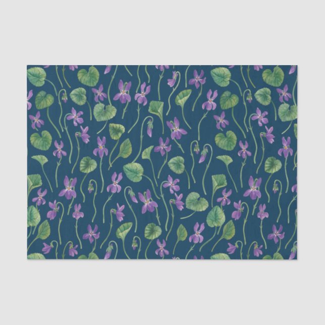 Watercolor violets on blue tissue paper (Front)