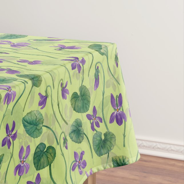 Watercolor violets on honey dew tablecloth (In Situ)