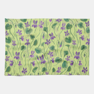 Watercolor violets on honey dew tea towel