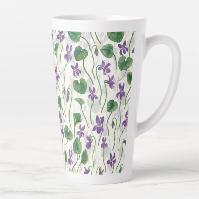 Watercolor violets on off white latte mug (Right)
