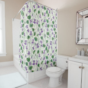 Watercolor violets on off white shower curtain