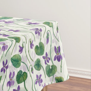 Watercolor violets on off white tablecloth