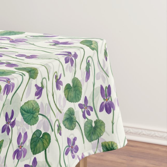 Watercolor violets on off white tablecloth (In Situ)