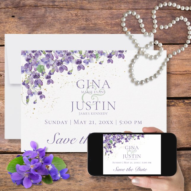 Watercolor Violets Wedding Save The Date (Creator Uploaded)
