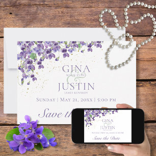 Watercolor Violets Wedding Save the Date Card