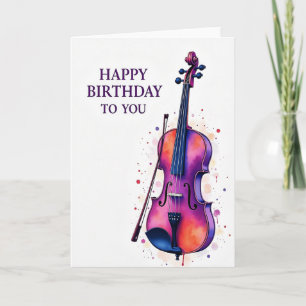 Watercolor Violin Birthday Card