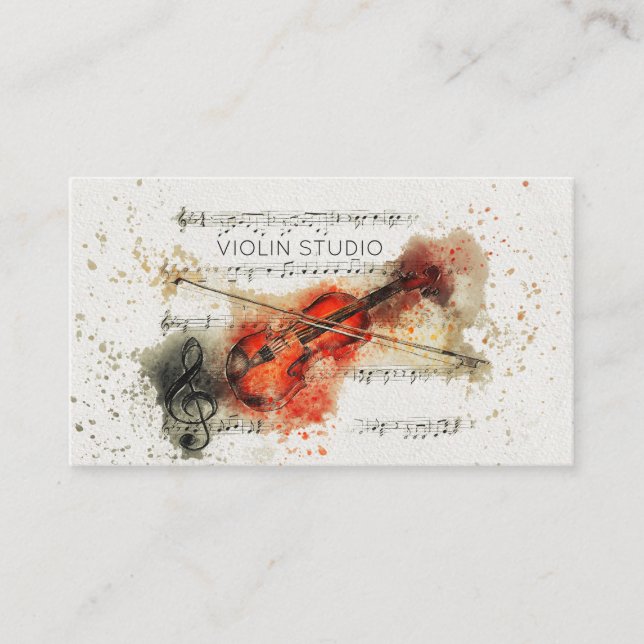 Watercolor Violin Business Card (Front)
